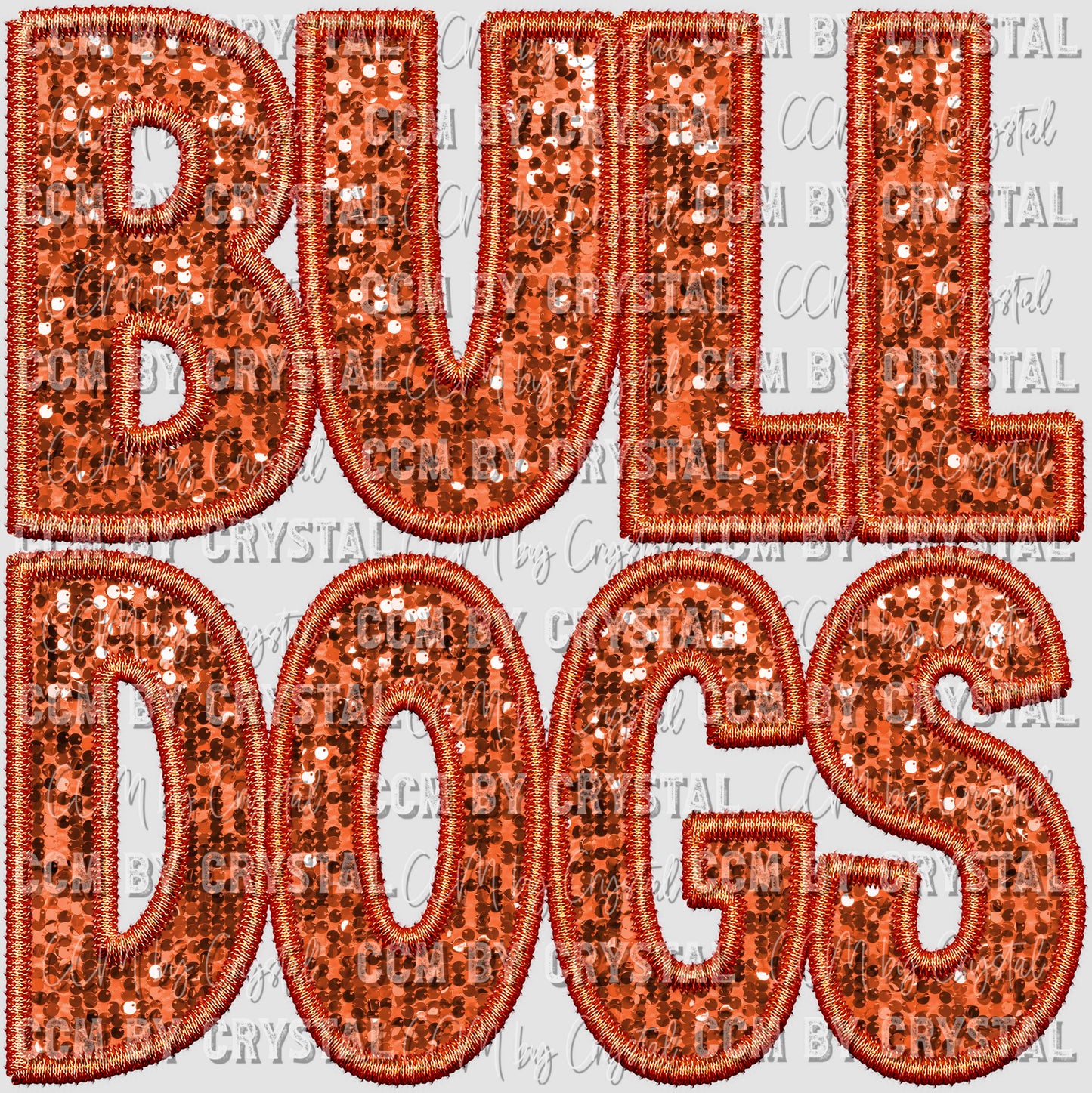 Bulldogs Orange Mascot Faux Sequins Faux Embroidery PNG Digital File ONLY