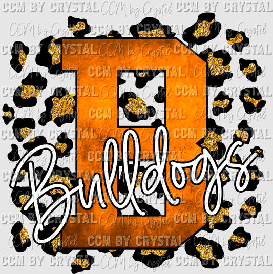 B Bulldogs Orange with Gold Leopard Background Mascot PNG Digital File ONLY