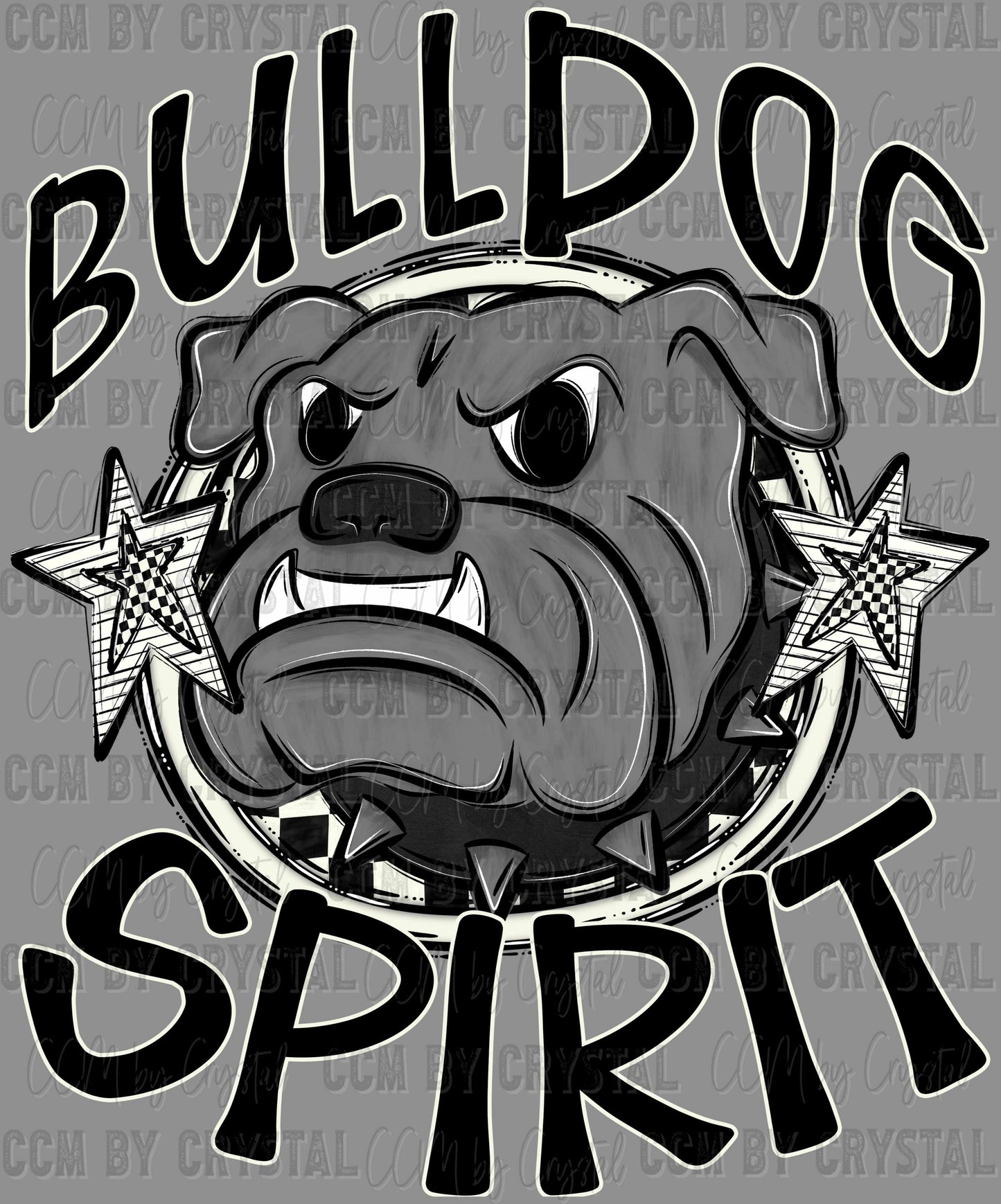 Bulldog Spirit Stars Checkered Mascot Sports Ready to Press Transfer DTF Transfer Sublimation Transfer