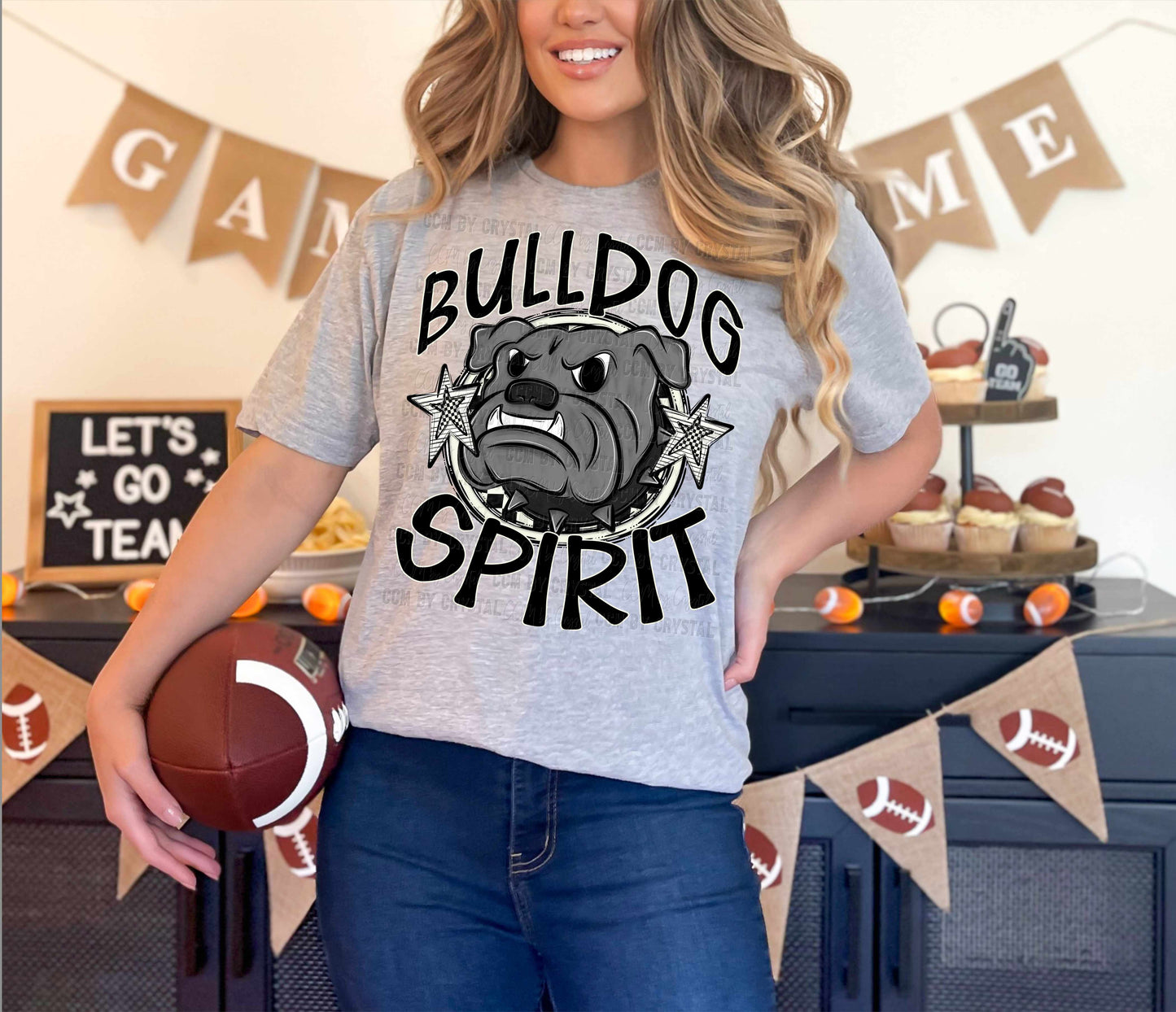 Bulldog Spirit Stars Checkered Mascot Sports Ready to Press Transfer DTF Transfer Sublimation Transfer