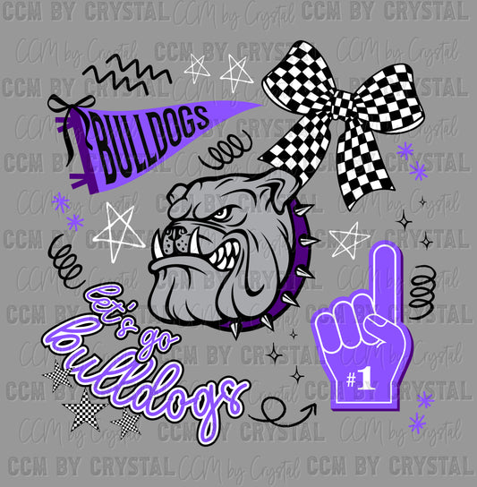 Let's Go Bulldogs Purple Mascot Ready to Press Transfer DTF Transfer Sublimation Transfer