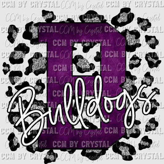 B Bulldogs Purple with Silver Leopard Background Mascot PNG Digital File ONLY