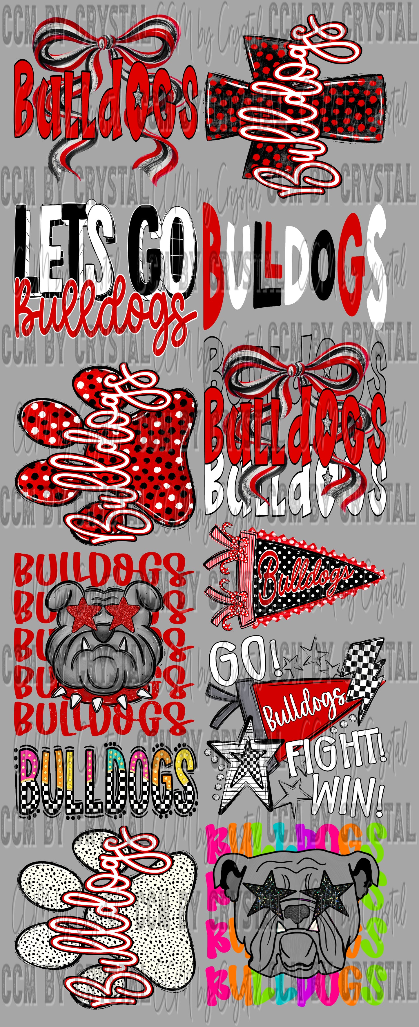 Pre-Made Red Bulldogs Mascot GANG Sheet 60" DTF Gang Sheet