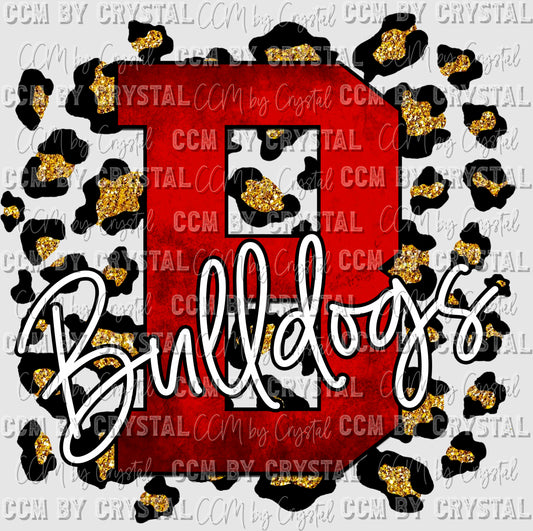 B Bulldogs Red with Gold Leopard Background Mascot PNG Digital File ONLY