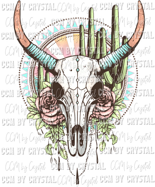 Bull Skull Flowers Long Live Cowgirls Pocket Sleeve BOHO Western Ready to Press Transfer