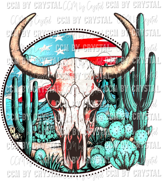 Bull Skull with Flag Ready to Press Transfer