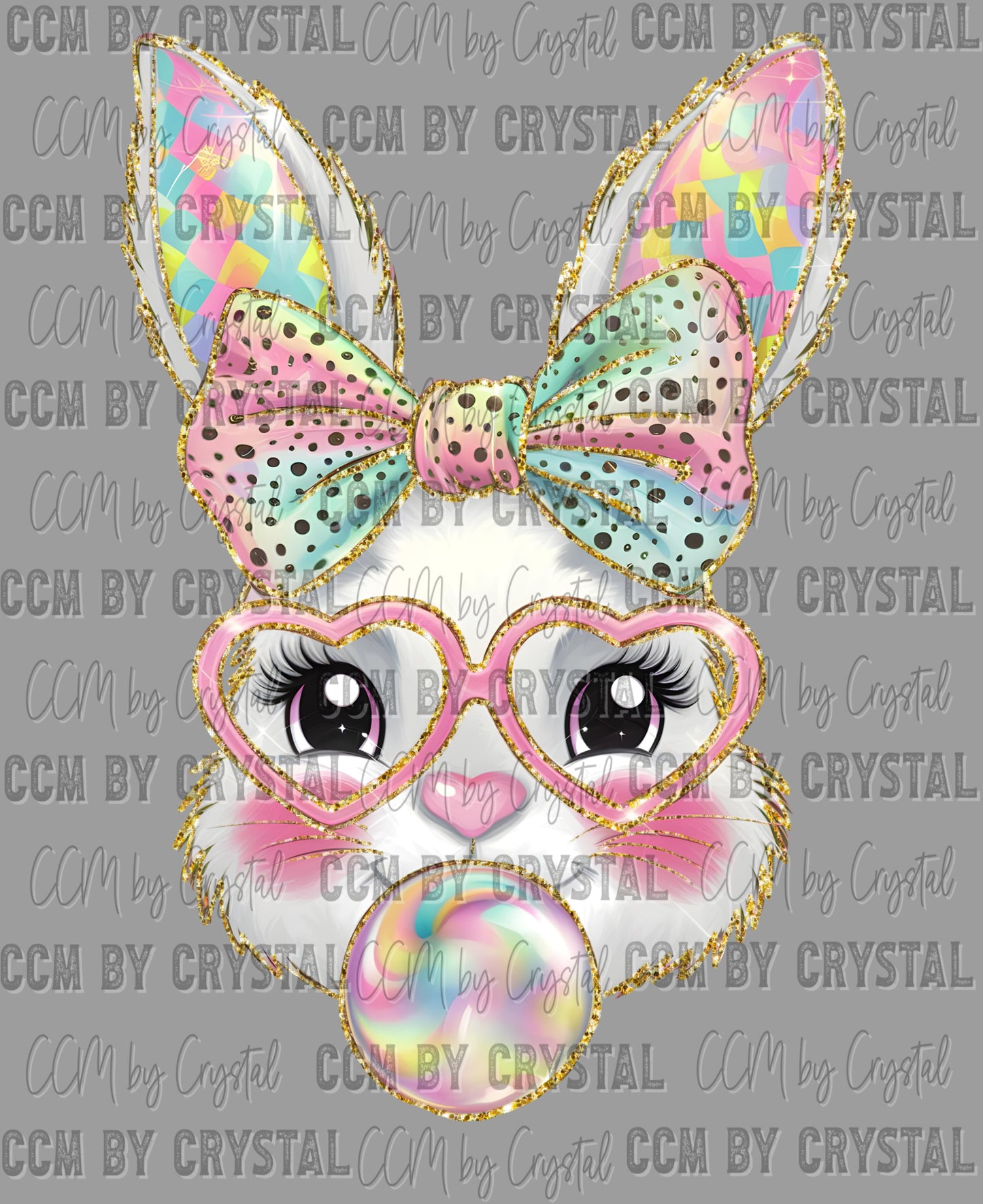 Pastel Bubblegum Bunny Glasses Faux Glitter Ready to Press Transfer DTF Transfer Sublimation Transfer