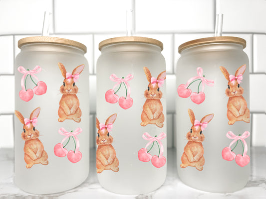 Easter Bunny Cherries UV Transfer 16oz Libby Glass Can Wrap Ready to Apply