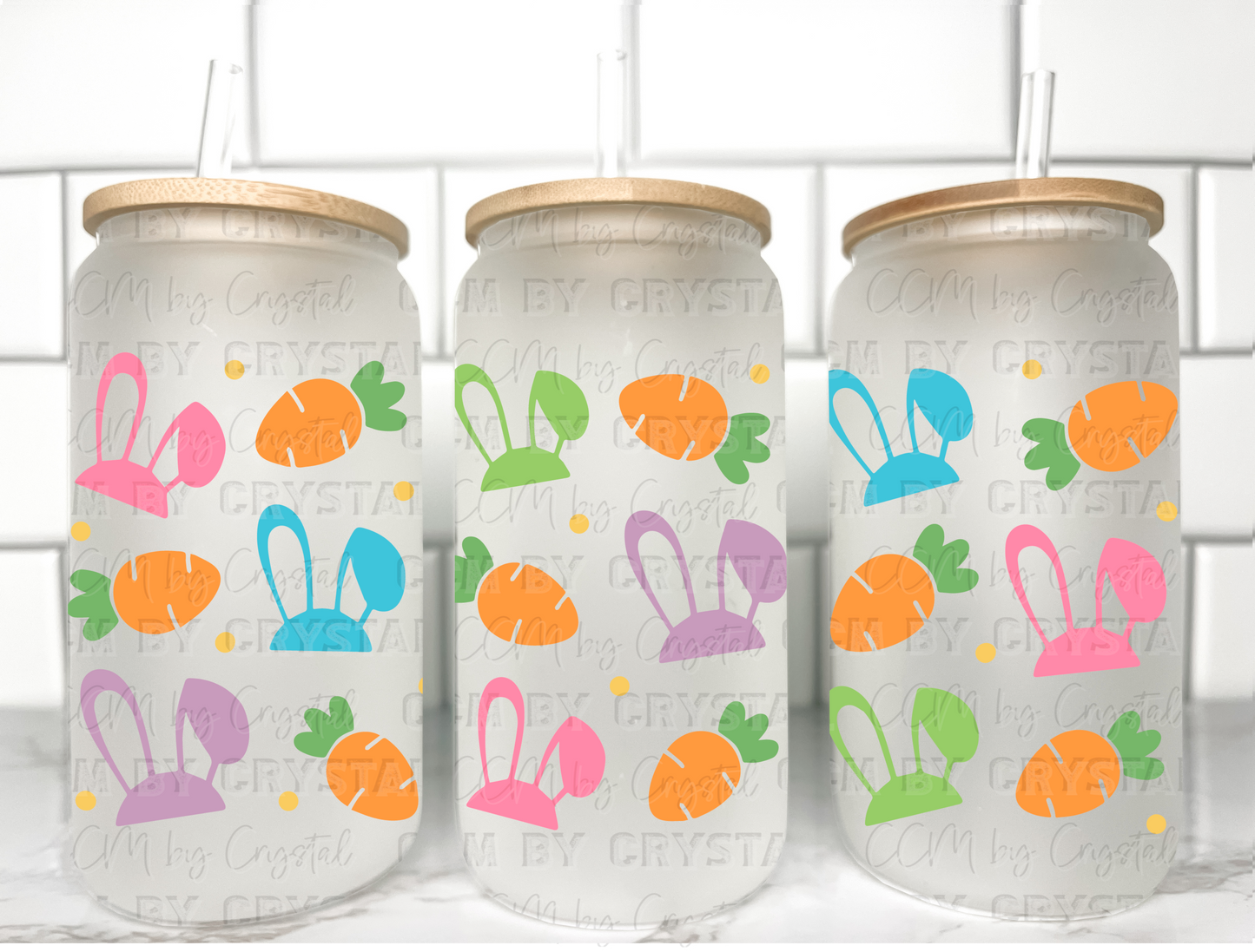 Easter Bunny and Carrots UV DTF Transfer 16oz Libby Glass Can Wrap Ready to Apply