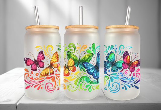 Butterflies UV DTF Transfer 16oz Libby Glass Can Wrap Ready to Apply