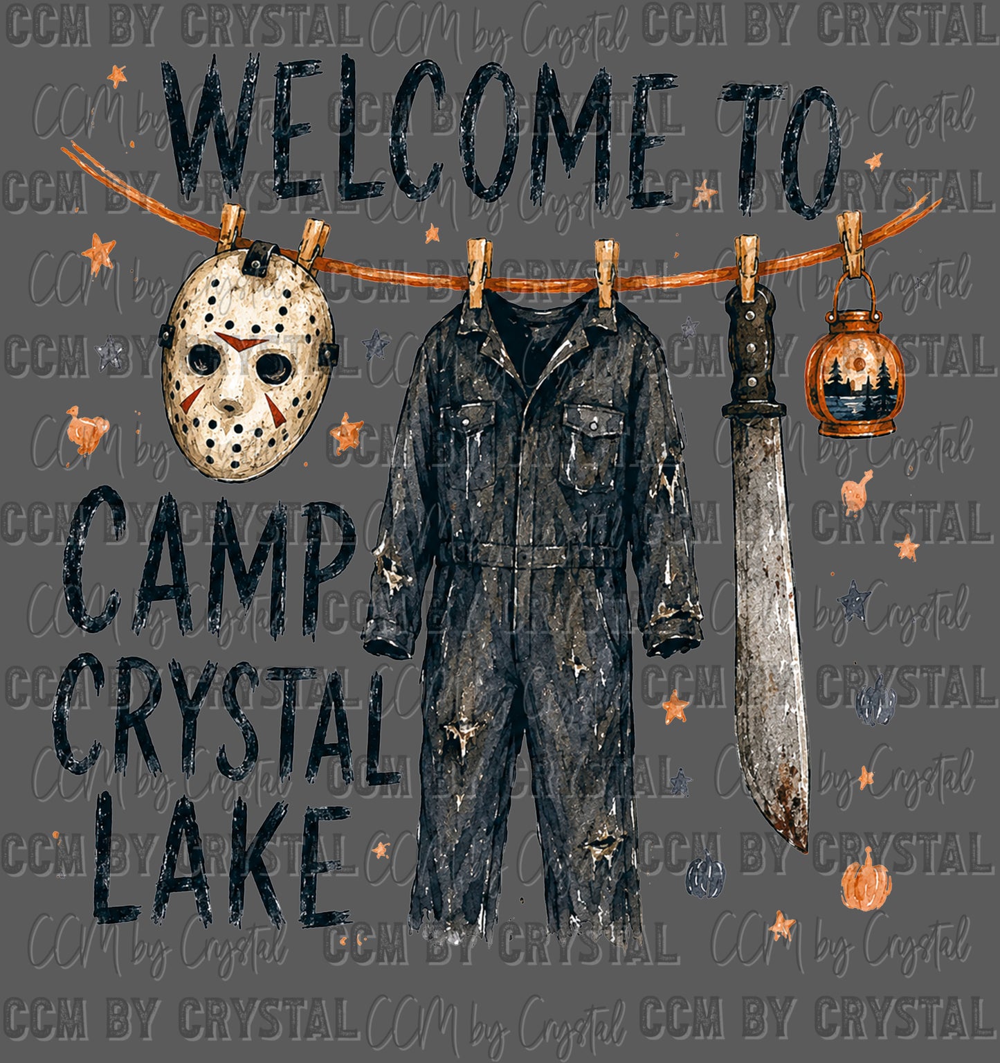 Camp Crystal Hockey Mask Horror Guy Halloween Ready to Press DTF Transfers Sublimation Transfers