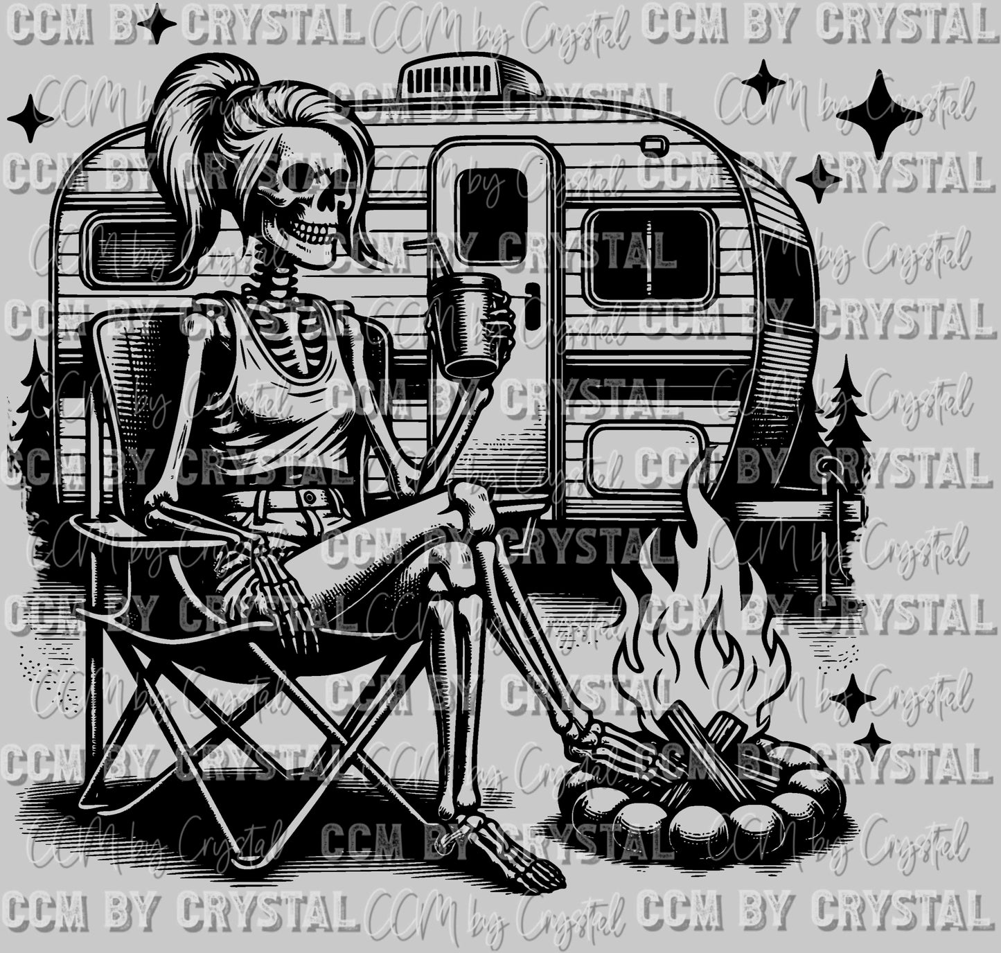 Living Life by the Campfire Pocket Skellie Skeleton Ready to Press DTF Transfer Sublimation Transfer