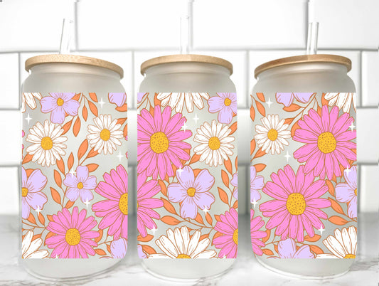 Summer Flowers UV Transfer 16oz Libby Glass Can Wrap Ready to Apply