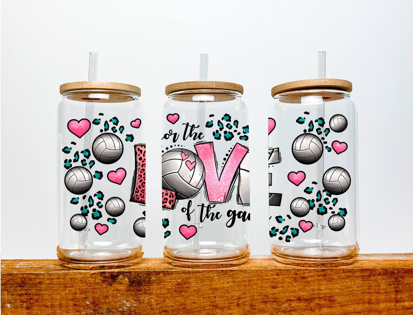 Love Volleyball UV DTF Transfer 16oz Libby Glass Can Wrap Ready to Apply