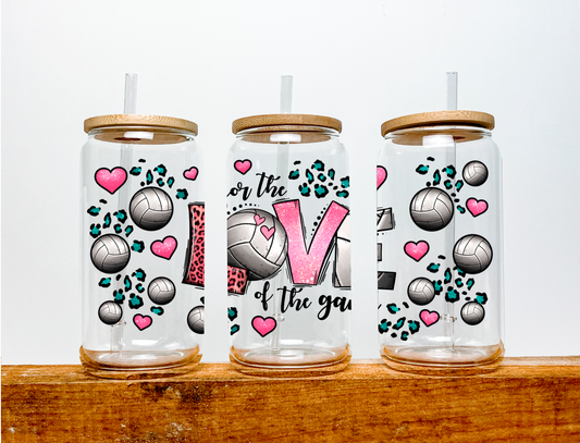 Love Volleyball UV DTF Transfer 16oz Libby Glass Can Wrap Ready to Apply