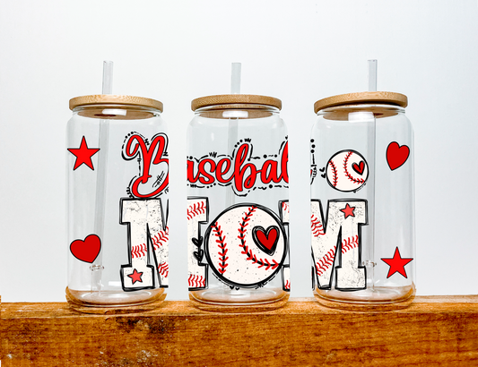 Baseball Mom UV Transfer 16oz Libby Glass Can Wrap Ready to Apply