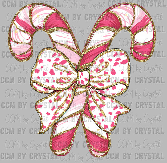 Christmas Pink Candy Canes Ready to Press Transfer DTF Transfer Sublimation Transfer