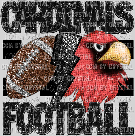 Cardinals Football Faux Sequins Faux Embroidery Ready to Press Transfer