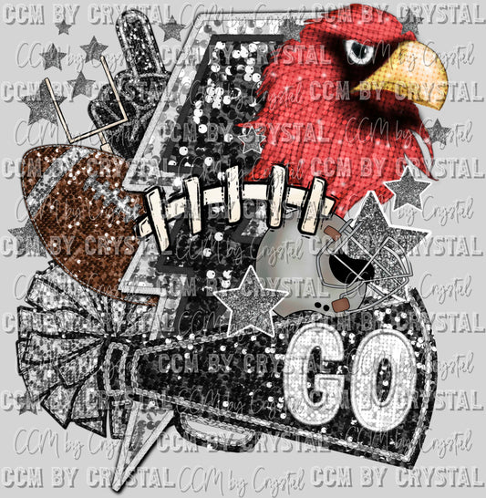 Cardinals Football Faux Sequins Faux Embroidery Ready to Press Transfer