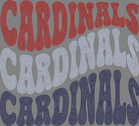 Cardinals Wavy Stacked 11" 3-Color Ready to Press Spangle Transfer Bling Transfer Sparkle Transfer