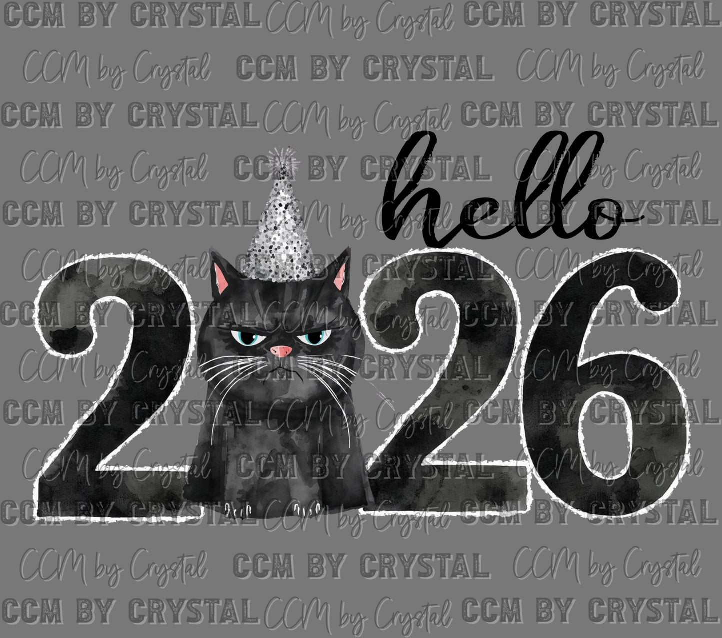 Hello 2026 Happy New Year Mad Cat Ready to Press Instant Peel DTF Transfers Sublimation Transfers