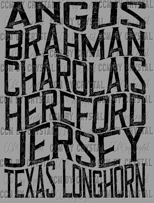 Cattle Names Western Ready to Press Transfer DTF Transfer Sublimation Transfer