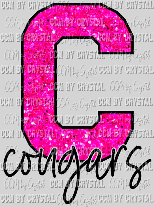 C Cougars Mascot Pink Out Ready to Press Transfer