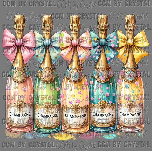 Champagne Bottles New Year Ready to Press Transfer DTF Transfer Sublimation Transfer