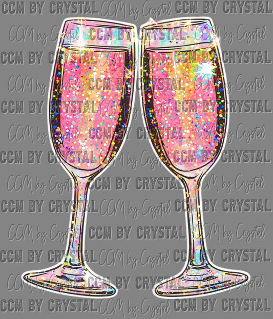Champagne Glasses New Year Ready to Press Transfer DTF Transfer Sublimation Transfer