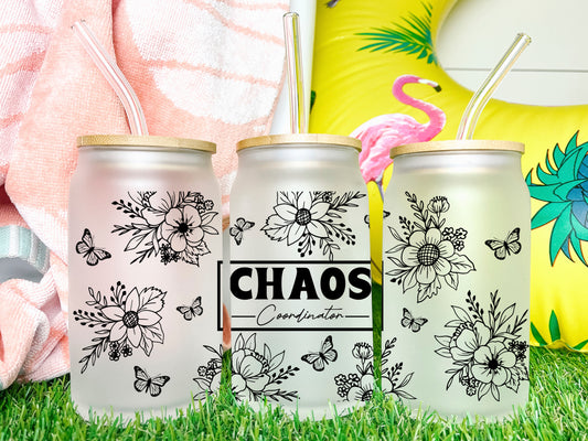 Chaos Coordinator UV DTF Transfer 16oz Libby Glass Can Wrap Ready to Apply