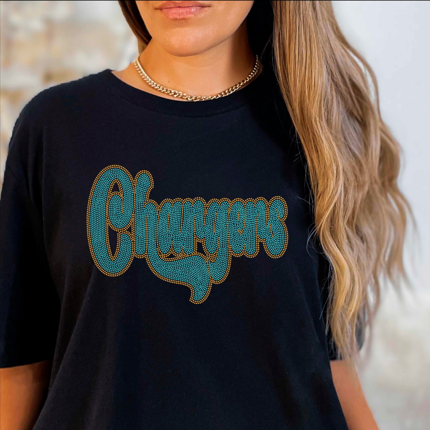 Chargers 2-Color Approximately 11" wide Spangle Transfer