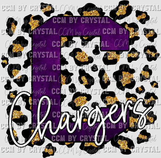 C Chargers Purple with Gold Leopard Background Mascot Ready to Press Transfer