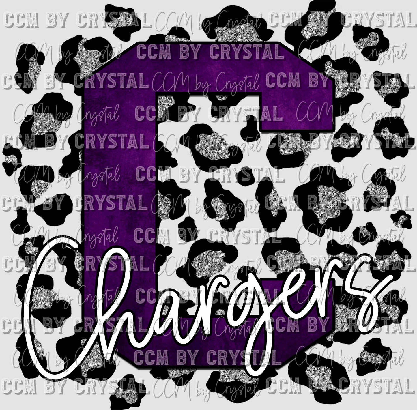 C Chargers Purple with Silver Leopard Background Mascot Ready to Press Transfer