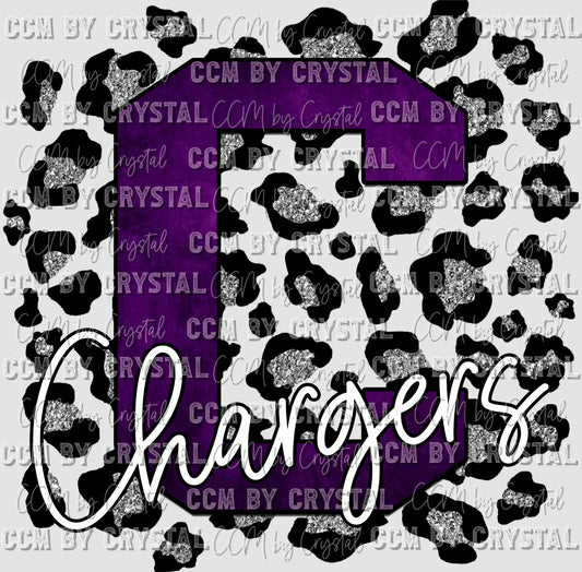 C Chargers Purple with Silver Leopard Background Mascot Ready to Press Transfer