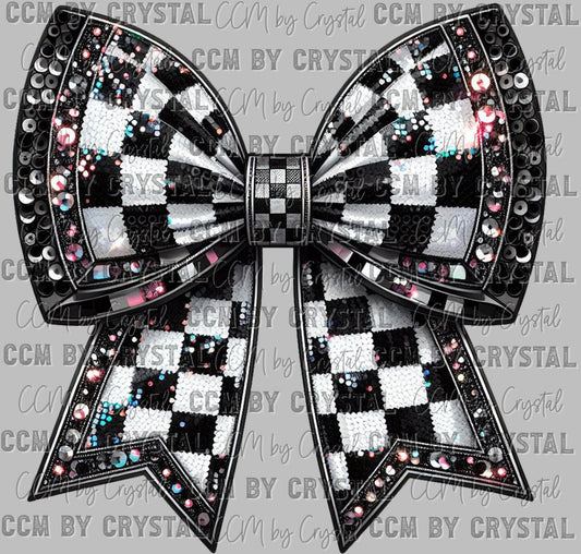 Checkered Bow Faux Sequins Ready to Press Transfer DTF Transfer Sublimation Transfer