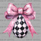 Checkered Pink Bow Easter Egg Faux Glitter Ready to Press DTF Transfers Sublimation Transfers
