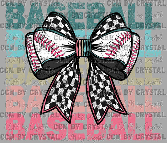 Baseball Checkered Bow Ready to Press Transfer DTF Transfer Sublimation Transfer