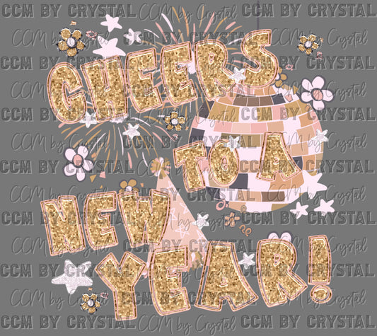 Cheers to a New Year Faux Glitter Ready to Press Instant Peel DTF Transfers Sublimation Transfers