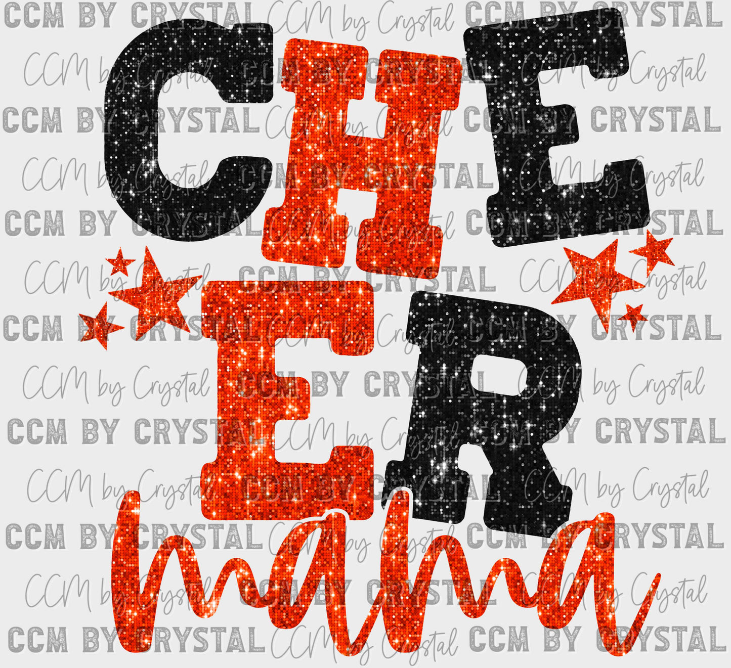 Cheer Mama Orange and Black Faux Sequins Ready to Press Transfer