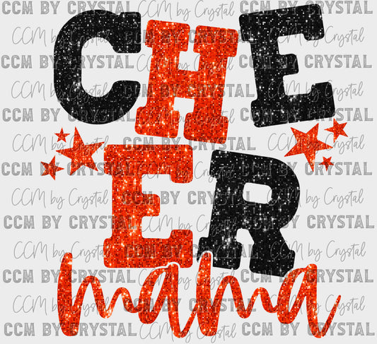 Cheer Mama Orange and Black Faux Sequins Ready to Press Transfer
