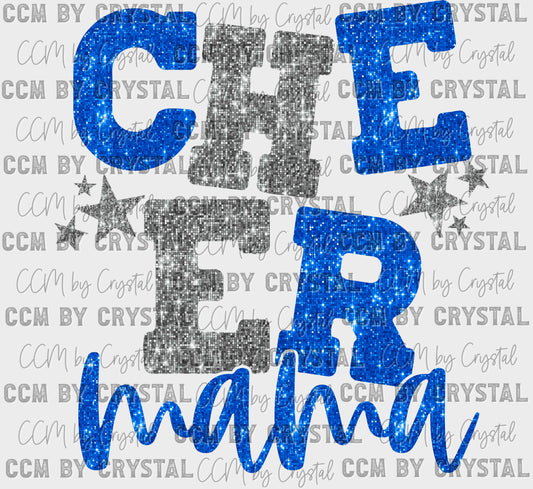 Cheer Mama Blue and Silver Faux Sequins Ready to Press Transfer