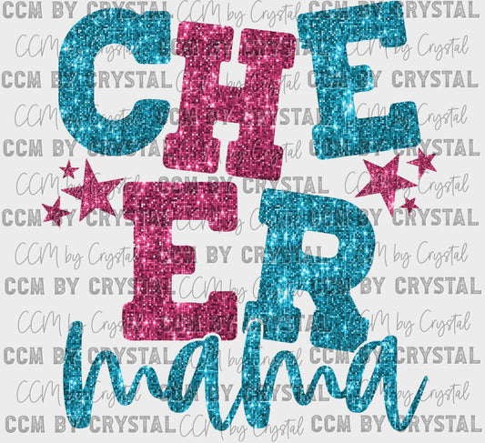 Cheer Mama Teal and Pink Faux Sequins Ready to Press Transfer