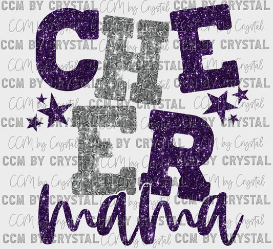 Cheer Mama Silver and Purple Faux Sequins Ready to Press Transfer