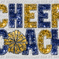 Cheer Coach Faux Sequins Faux Embroidery Blue Gold Ready to Press Transfer