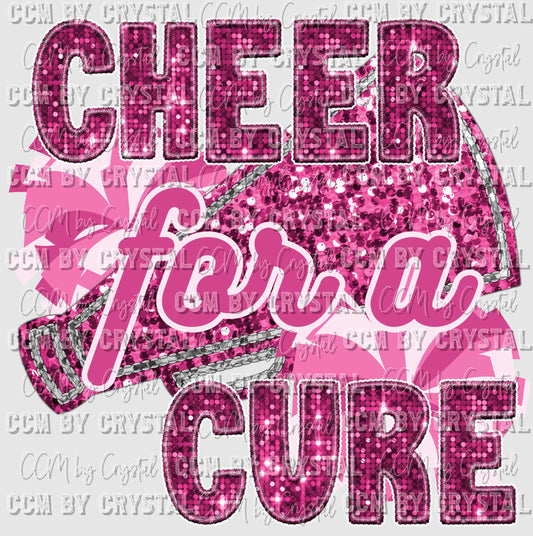 Cheer for a Cure Breast Cancer Awareness Faux Sequins Ready to Press Transfer