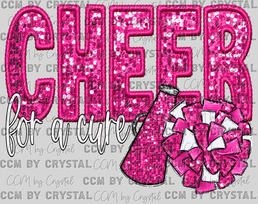 Cheer for a Cure Faux Embroidery Faux Sequins Pink out Ready to Press Transfer