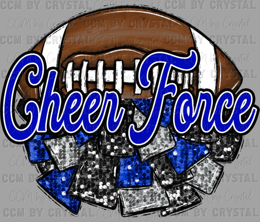 Cheer Force Pom Pom Football Royal Blue Black Ready to Press Transfer DTF Transfer Sublimation Transfer