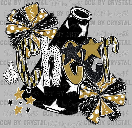 Cheer Gold Black Faux Fake Glitter DTF Transfer Sublimation Transfer