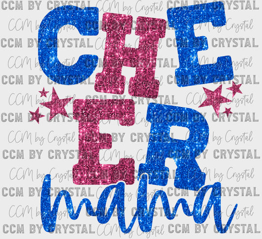 Cheer Mama Blue and Pink Faux Sequins Ready to Press Transfer