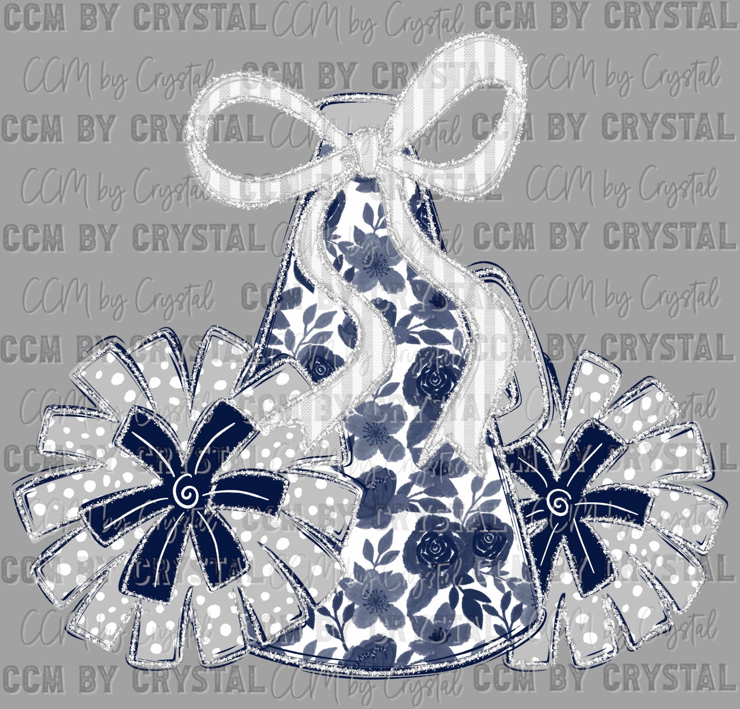 Floral Megaphone Pom Poms Cheer Ready to Press Transfer DTF Transfer Sublimation Transfer